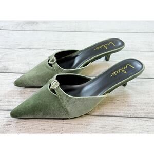 Lulus Women’s Velvet Kitten Heel Pumps Slip On Point Toe Sage Green Size 9